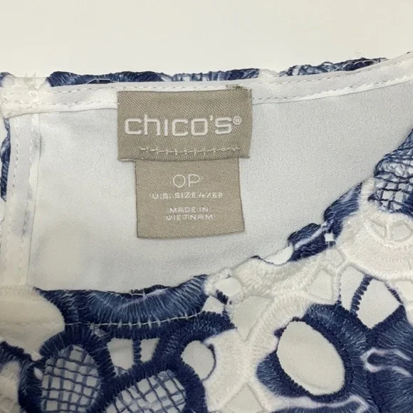 Chico’s Printed Lace Popover Top
0 Petite ( Size 4) White Navy - Picture 8 of 13
